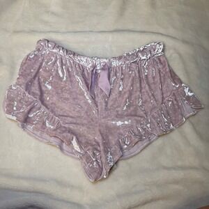 Victoria Secret Pink Velvet Ruffle Pajama Shorts Mauve Purple Womens Medium